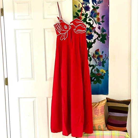 🌺🎉HP🎉🌺 NWT Farm Rio Red Fish Top Maxi Dress - Picture 10 of 16